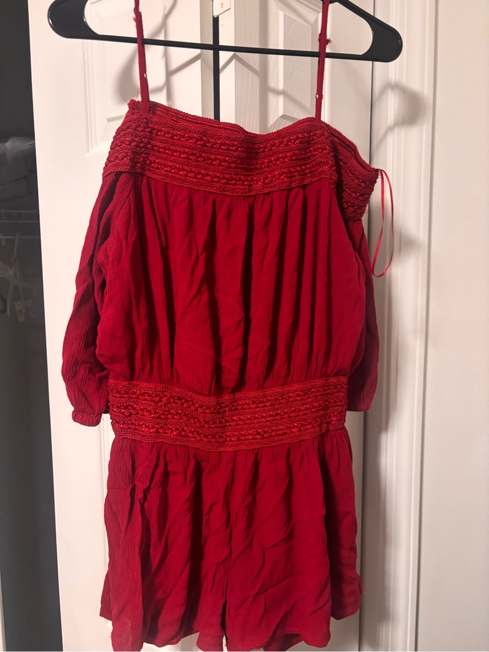 Purple Snow Red Smocked Off-Shoulder Romper